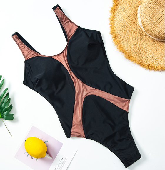 Mesh Bikini One-Piece Swimsuit with Sheer Panels – Elegant & Alluring in Timeless Black