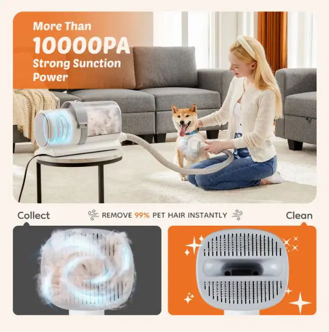 Low Noise Pet Grooming Vacuum Kit – Clippers, Suction, Combs, and Cleaning Heads (6 Guard Sizes, 2.5L Dust Cup, Quiet Operation)