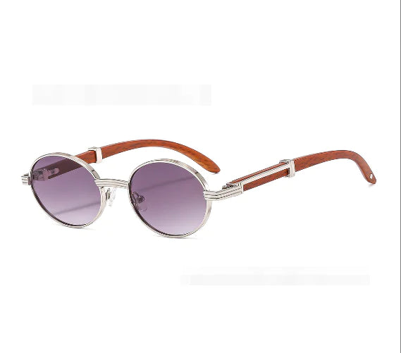 Men’s Round Frame Sunglasses – Metal + Wood Fusion with UV400 Protection (Model 6101, 28g)