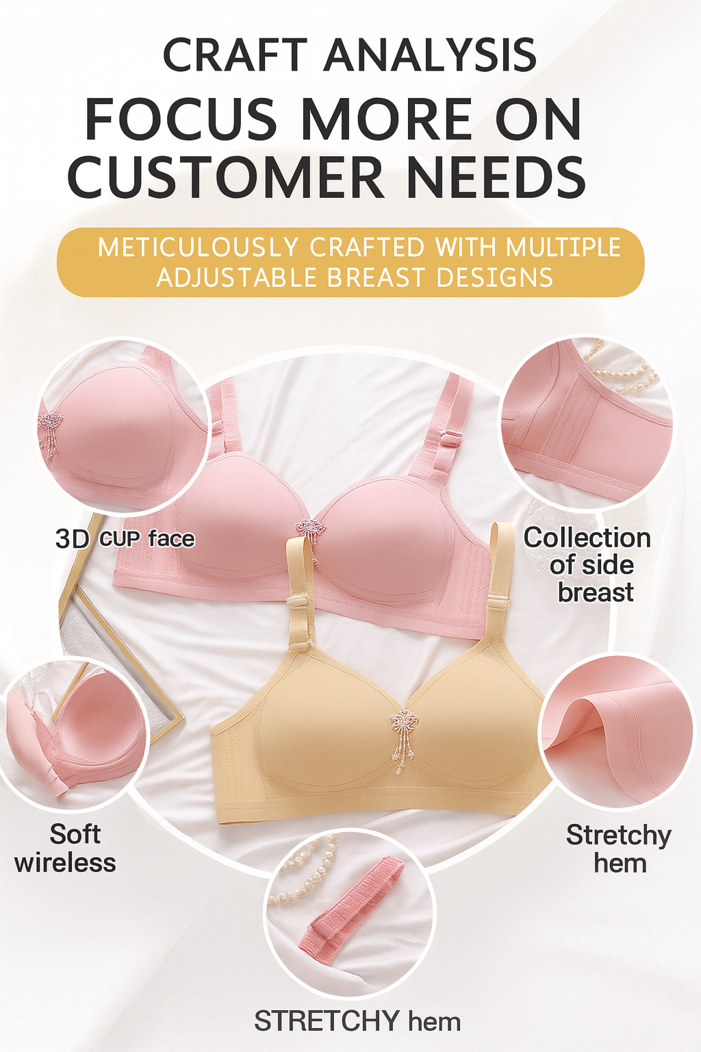 Plus Size Wireless Bra – Comfortable Support with U-Shaped Back (36/80–44/100, Multiple Colors)