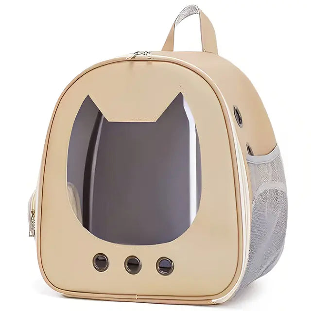 PU Portable Cat Carrier Backpack – Transparent Travel Bag for Small Dogs & Cats