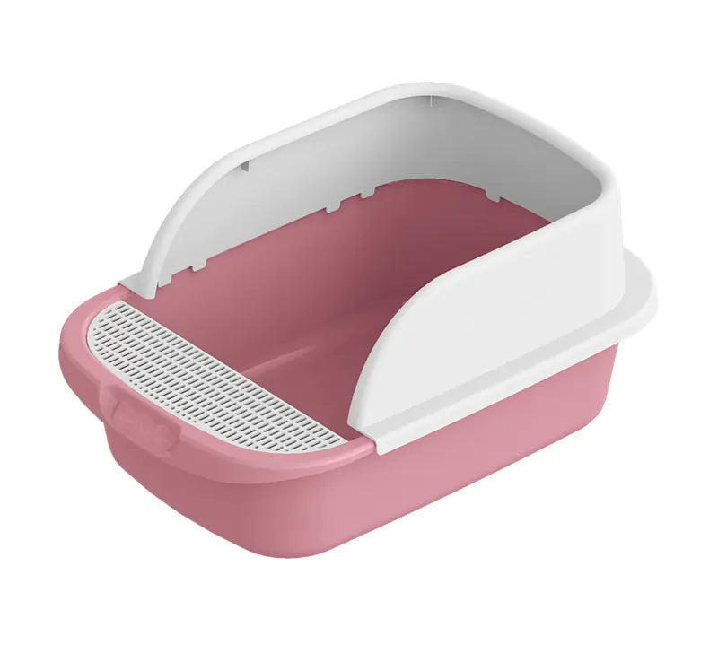 Large Cat Litter Box with Half Enclosure and Splash Guard