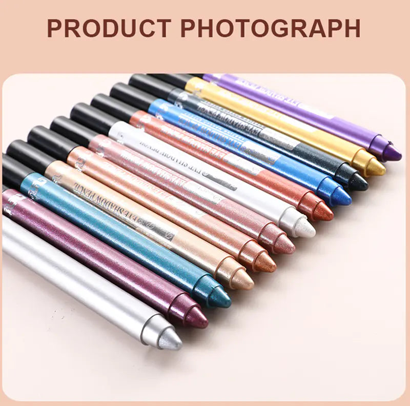 Waterproof Pearlescent Silkworm Eyeshadow Pen – 12 Shades of Long-Lasting Shine with Built-in Sharpener