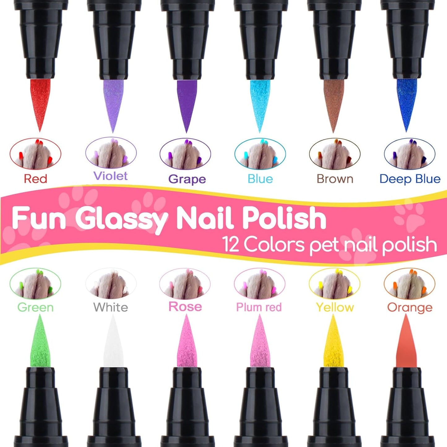 Dog Nail Polish Pens – 12 Colors Quick-Dry, Pet-Safe, Non-Toxic, Odorless
