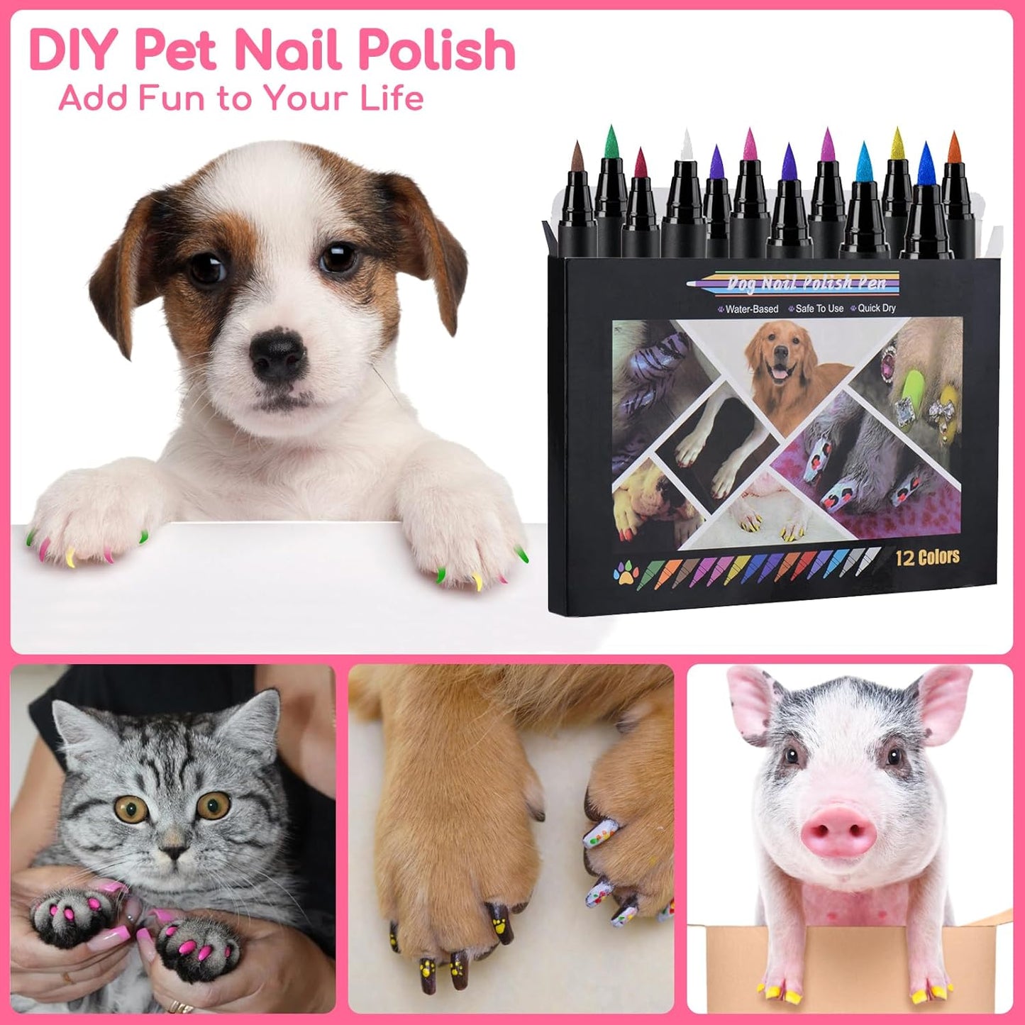 Dog Nail Polish Pens – 12 Colors Quick-Dry, Pet-Safe, Non-Toxic, Odorless