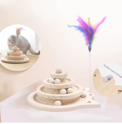 Three-Layer Cat Climbing Frame with Turntable Ball – Interactive Activity Tower for Cats