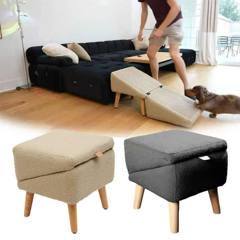Pet Step Footstool – Convertible Ottoman & Pet Stairs in Black or Khaki