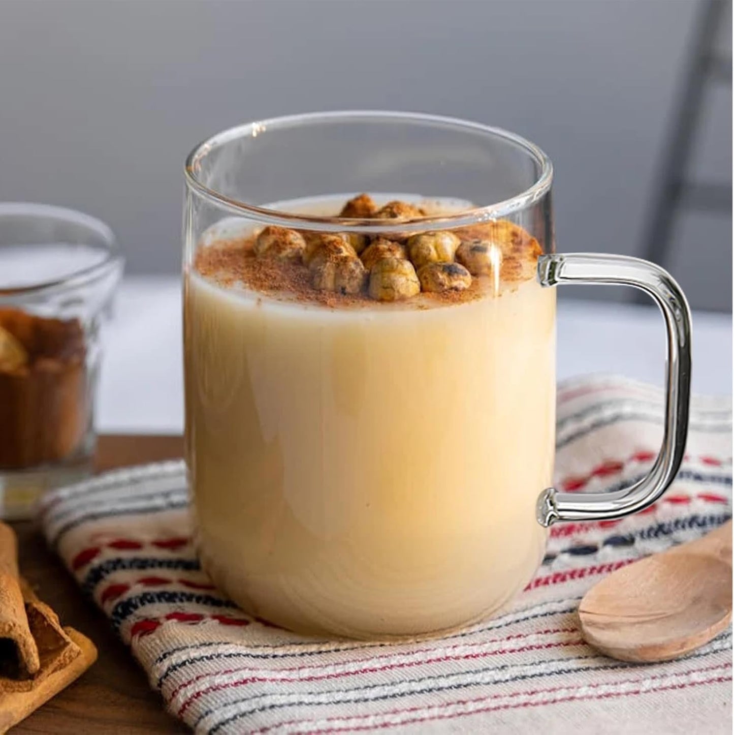 Glass Coffee Mugs with Acacia Wood Lids – 20 oz Large Set of 2 (Dishwasher & Microwave Safe)