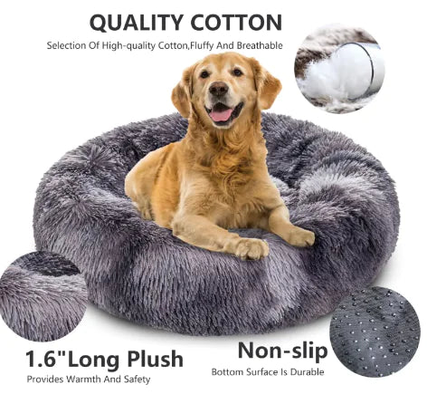 Fluffy Donut Pet Bed – Plush, Calming Comfort for Dogs and Cats