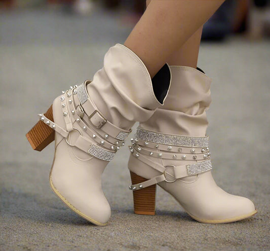 Leather Ankle Boots – Western-Inspired Design with Rhinestone Accents