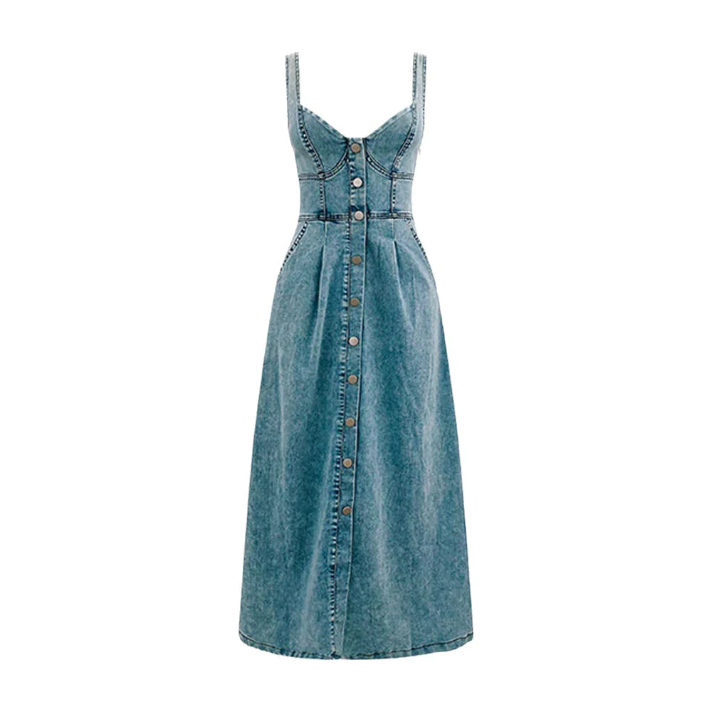 Urban Charm Denim Midi Dress: Effortless Style for Every Occasion