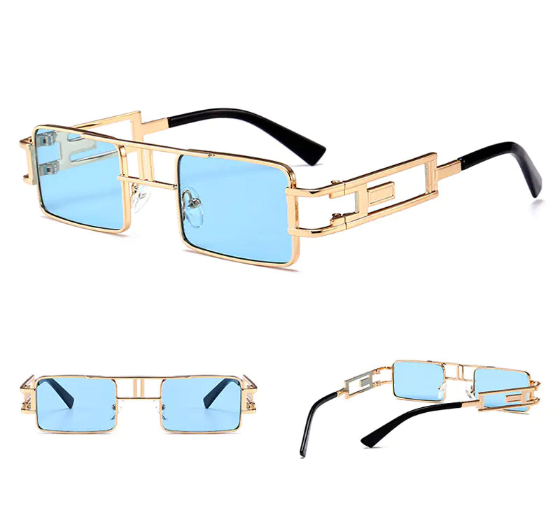 Unisex Rectangular Steampunk Sunglasses – Flat Top Square Frame in Bold Colors (Lightweight Metal Design)