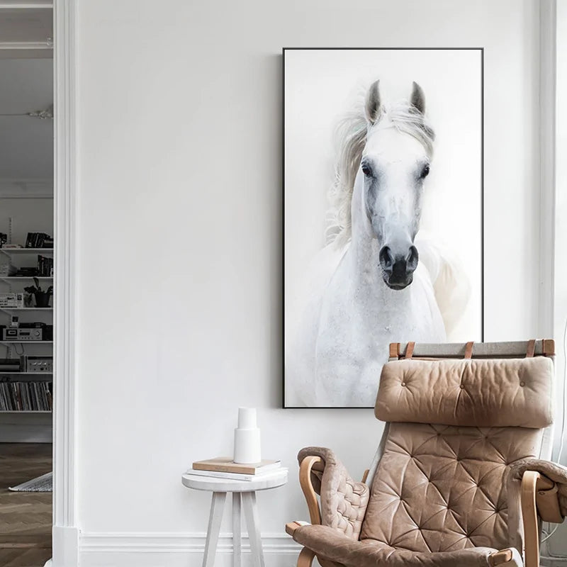 White Horse Abstract Canvas – Modern Frameless Wall Art with Waterproof Finish (Multiple Sizes Available)