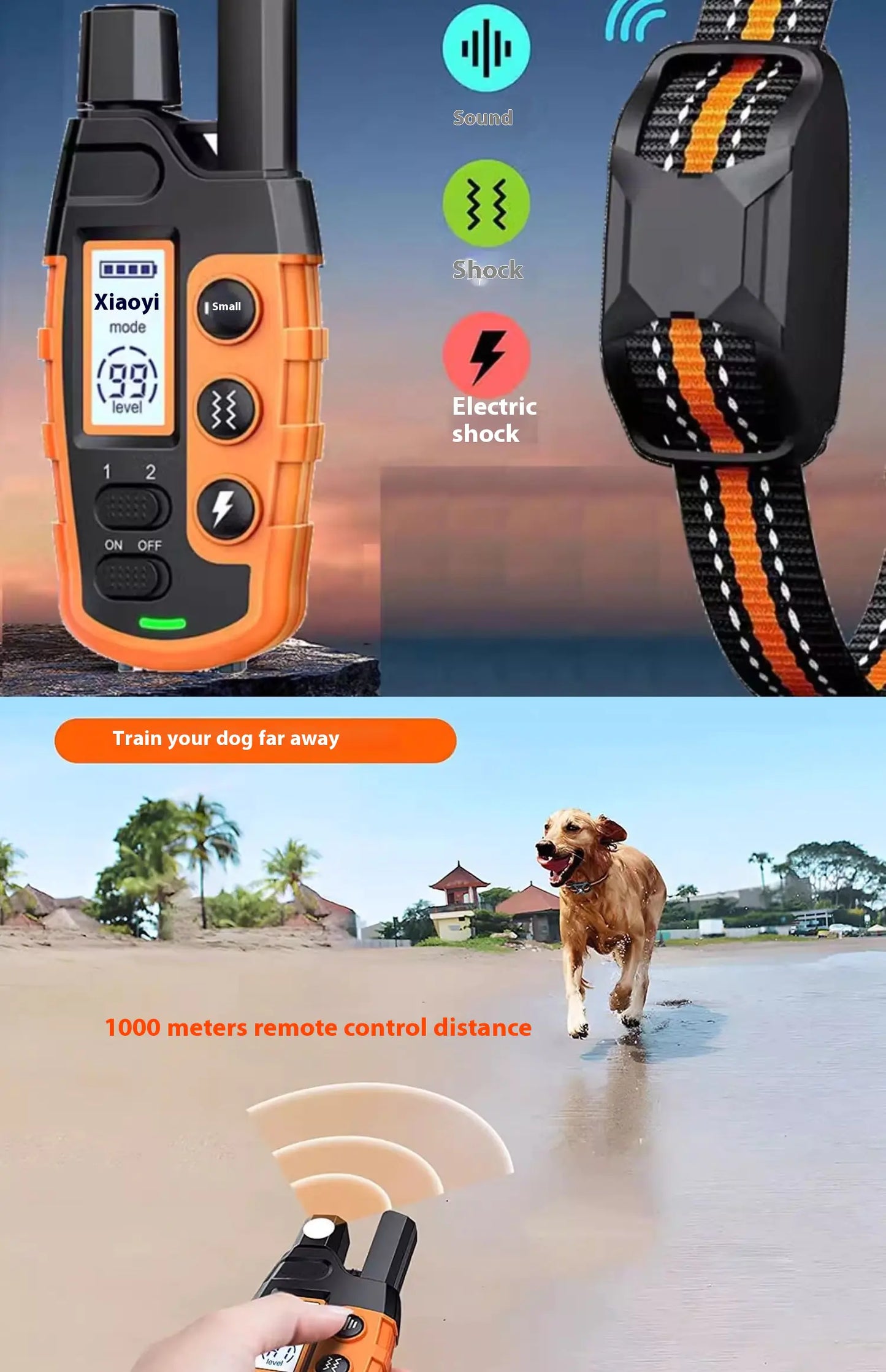 Waterproof Remote Dog Training Collar – 1000m Range, Sound, Vibration & Shock Modes (IP67 Rated)