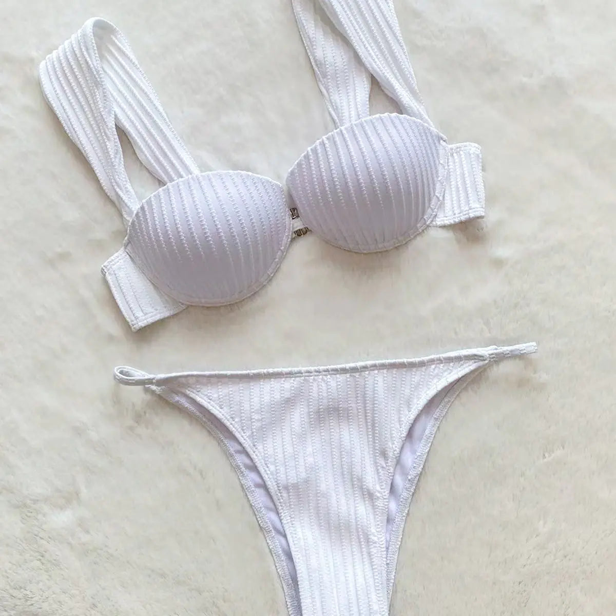 White Nylon Bikini – Sexy Two-Piece Swimsuit with Steel Support & Padded Chest