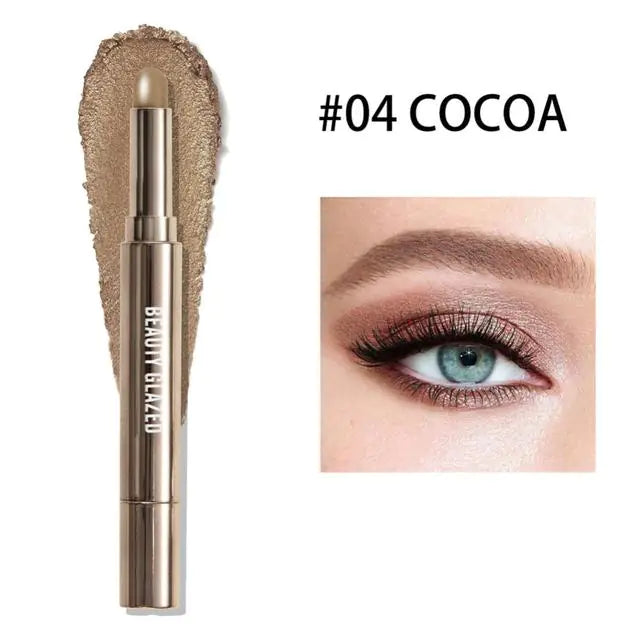 10 Color Double-Ended Eye Shadow Stick – Pearlescent Finish with Built-in Sponge Brush (5.1" Length)