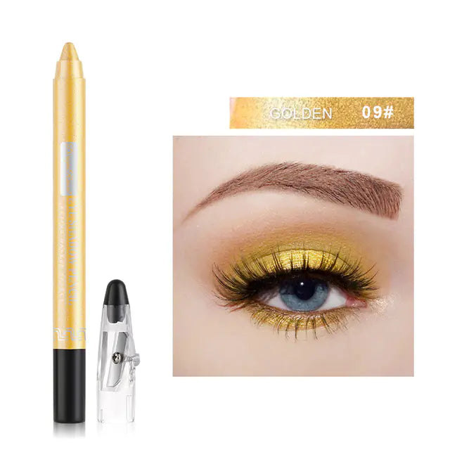 Waterproof Pearlescent Silkworm Eyeshadow Pen – 12 Shades of Long-Lasting Shine with Built-in Sharpener