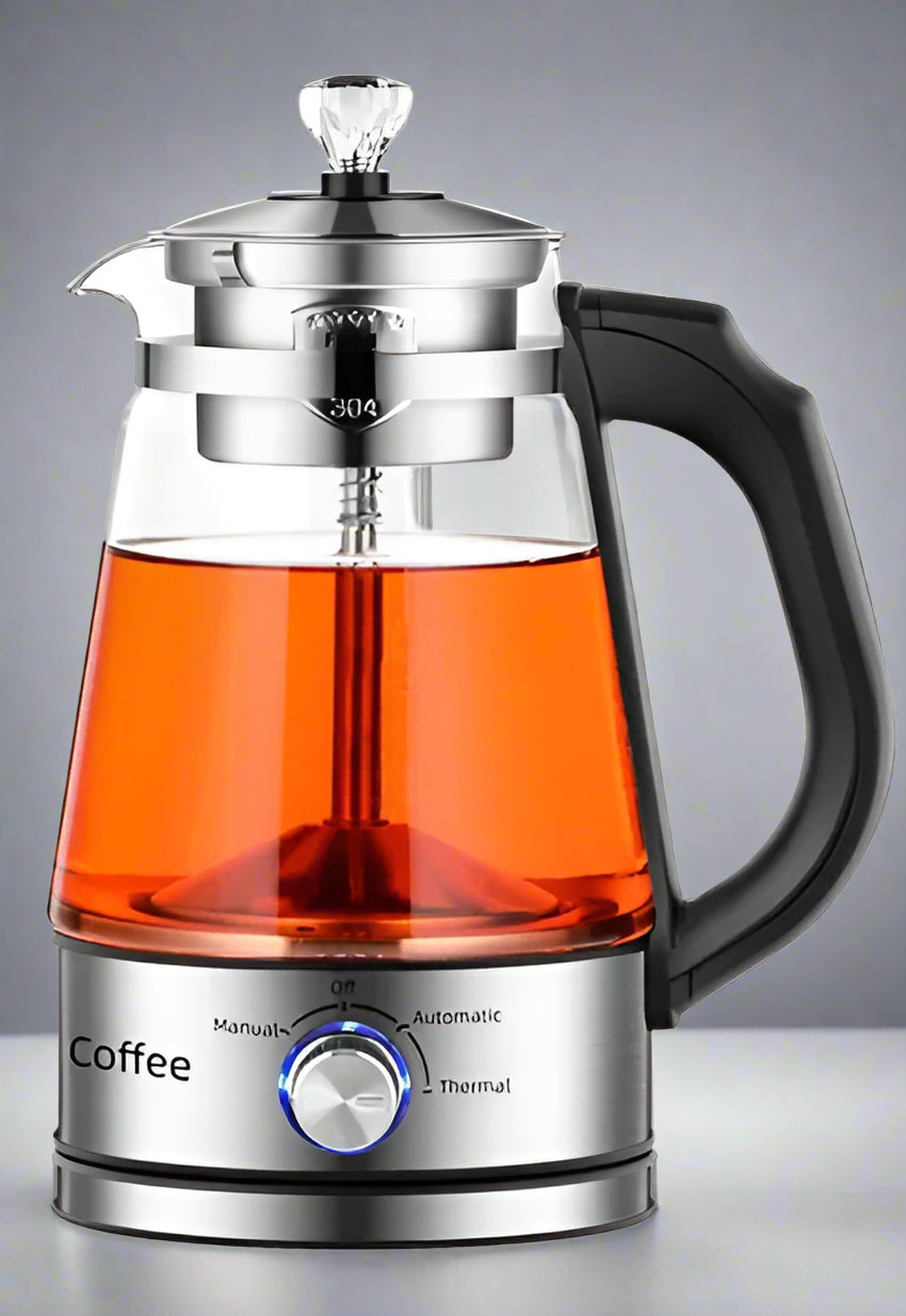 Electric Kettle Coffee Pot – 1L Glass & Stainless Steel Tea Boiler with 4-Gear Control, 110V