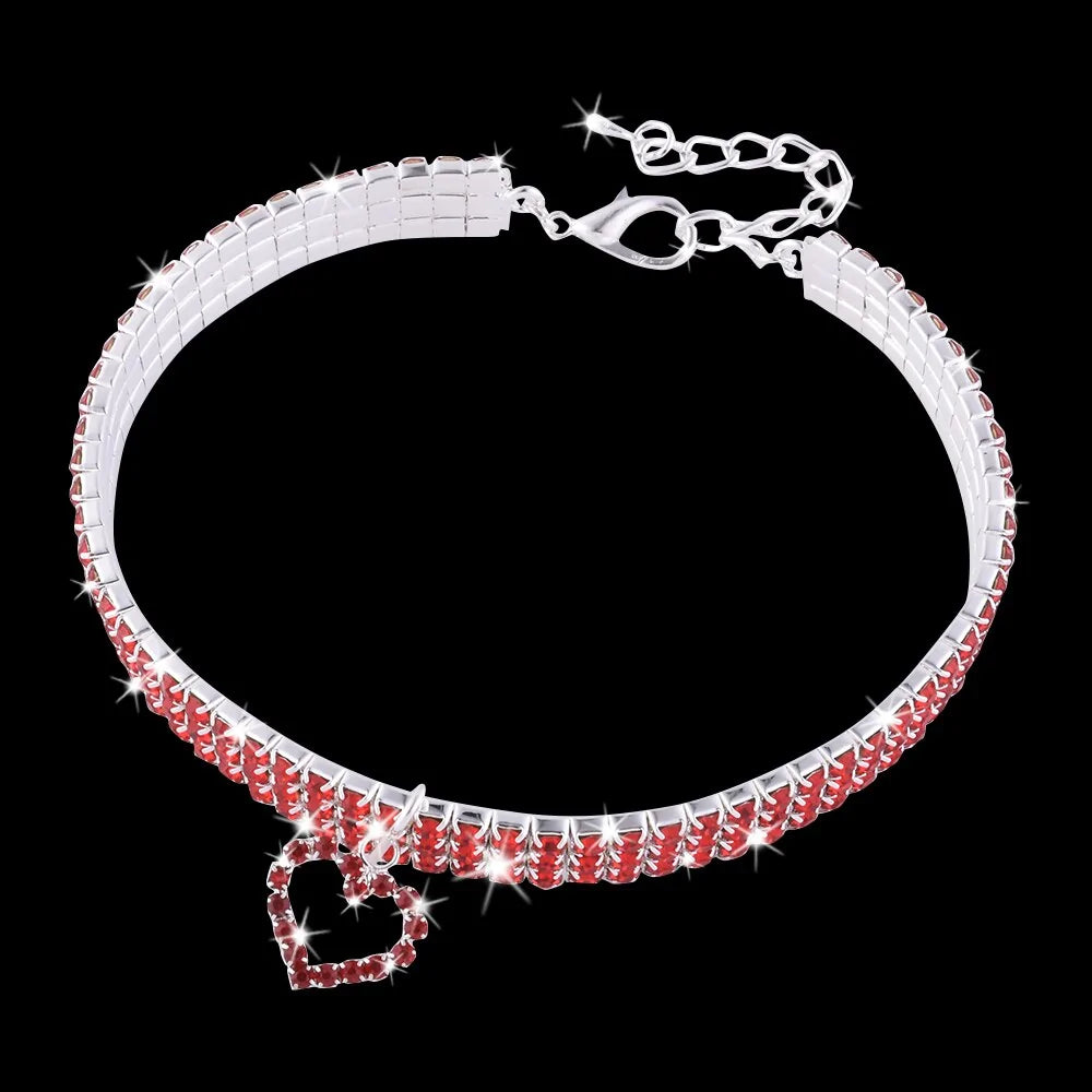 Heart-Shaped Rhinestone Dog & Cat Collar – Sparkling Alloy Pet Necklace for Everyday Glamour