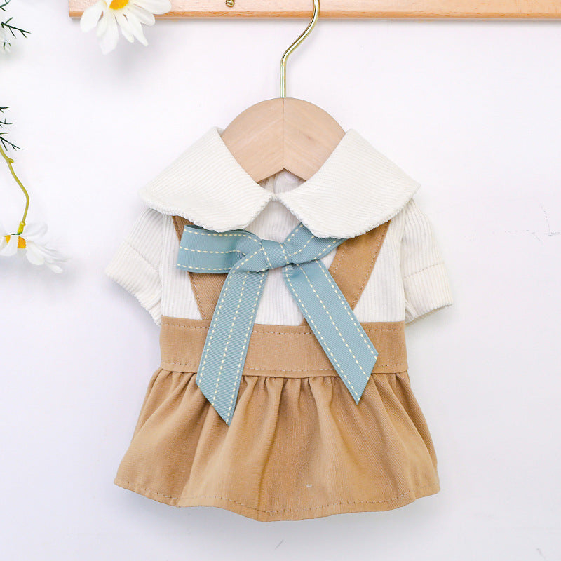 Khaki Bow Student Skirt for Dogs & Cats – Stylish Polyester Pet Outfit (XS–XL)