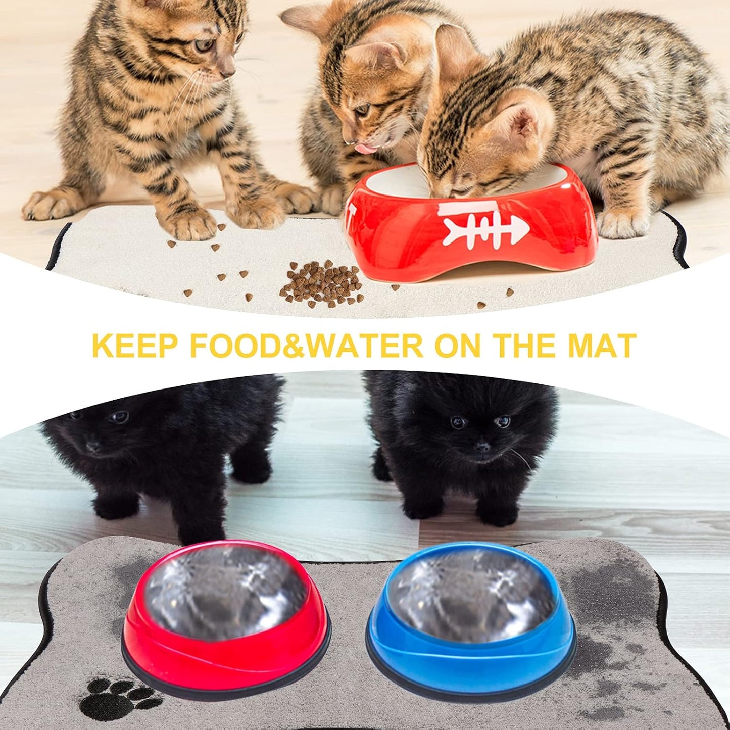 Microfiber Bone-Shaped Pet Bowl Mat – Ultra Absorbent, Waterproof, and Anti-Skid Feeding Mats (2-Pack, Gray + Beige)