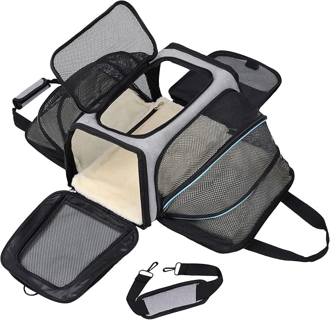 Expandable Airline-Approved Pet Carrier – Soft-Sided Travel Bag for Cats & Small Dogs (Blue, 18")