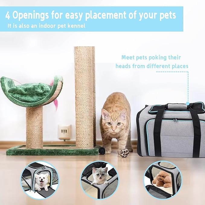 Expandable Airline-Approved Pet Carrier – Soft-Sided Travel Bag for Cats & Small Dogs (Blue, 18")