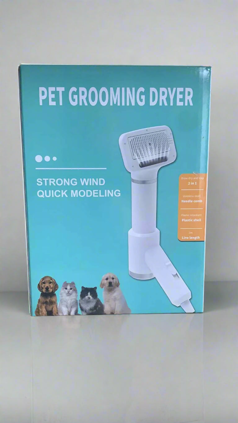 Pet Grooming Dryer – 2-in-1 Blow Dryer & Comb with Heat Settings and Replaceable Head (Strong Wind, Quick Modeling, Low Noise)