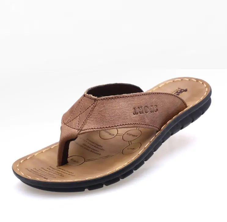 Men’s Cowhide Leather Flip-Flops – Durable Comfort for Driving and Everyday Wear