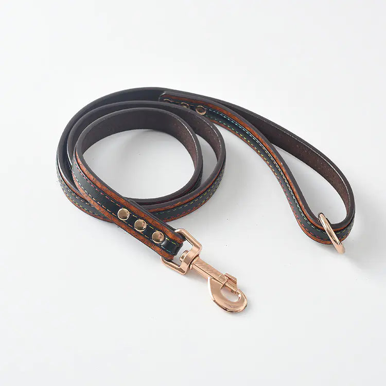 Premium Leather Pet Leash and Collar Set – Adjustable Fit for Small to Large Dogs (Black, Red, Coffee, Yellow)