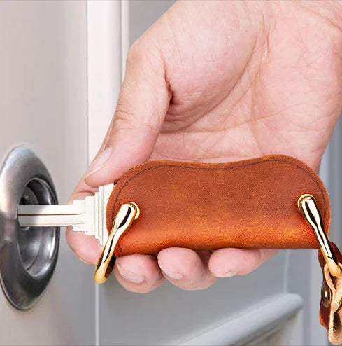 Brown Cowhide Key Organizer – Premium Leather Key Pouch with Metal Buckle Closure