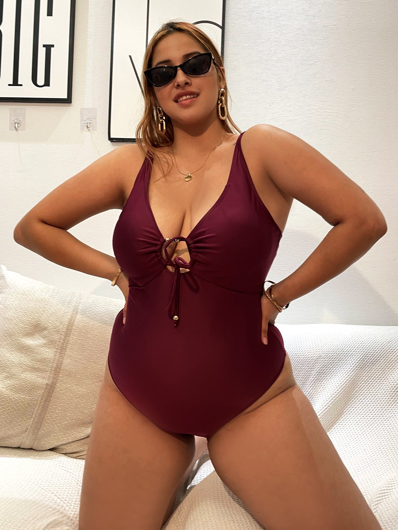 Plus-Size High-Waisted Backless Bikini – Wine Red or Black Elegance (Sizes 0XL–4XL)