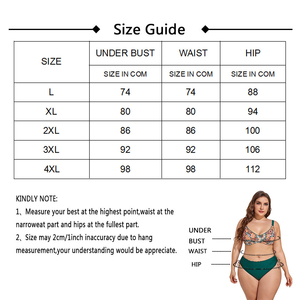 Plus-Size Floral Two-Piece Swimsuit – Elegant, Comfortable Fit in Bold Summer Prints (Sizes L–4XL)