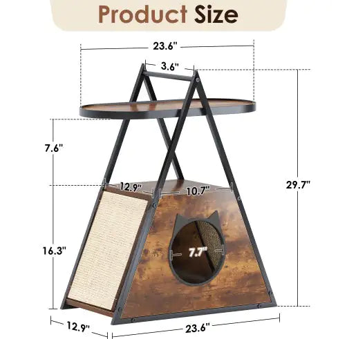 Cat House & End Table – Black Vintage Wood Cat Condo