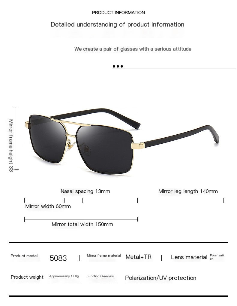 HD Polarized Driving Sunglasses – Full-Frame Metal+TR Build with UV400 Protection (150mm Width)