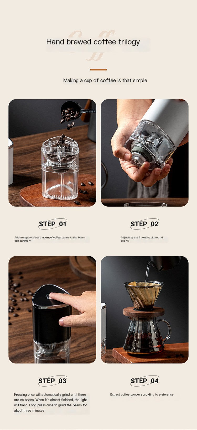 Portable Electric USB Wireless Coffee Bean Grinder – Dual Mode Grinding with USB Rechargeable Power and Ceramic Core