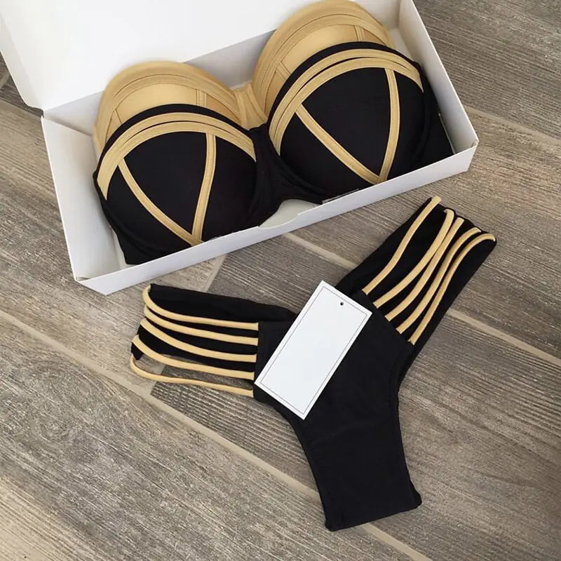 Broken Flower One-Piece Swimsuit – Bold Gold or Classic Black Elegance (Sizes S–L)