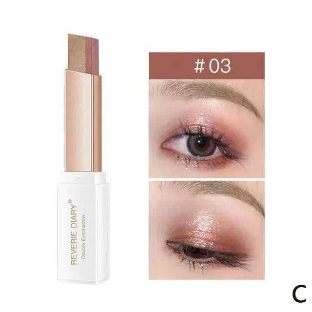 Double Color Glitter Eye Shadow Stick – Waterproof Gradient Matte & Shimmer Duo (6 Shades)