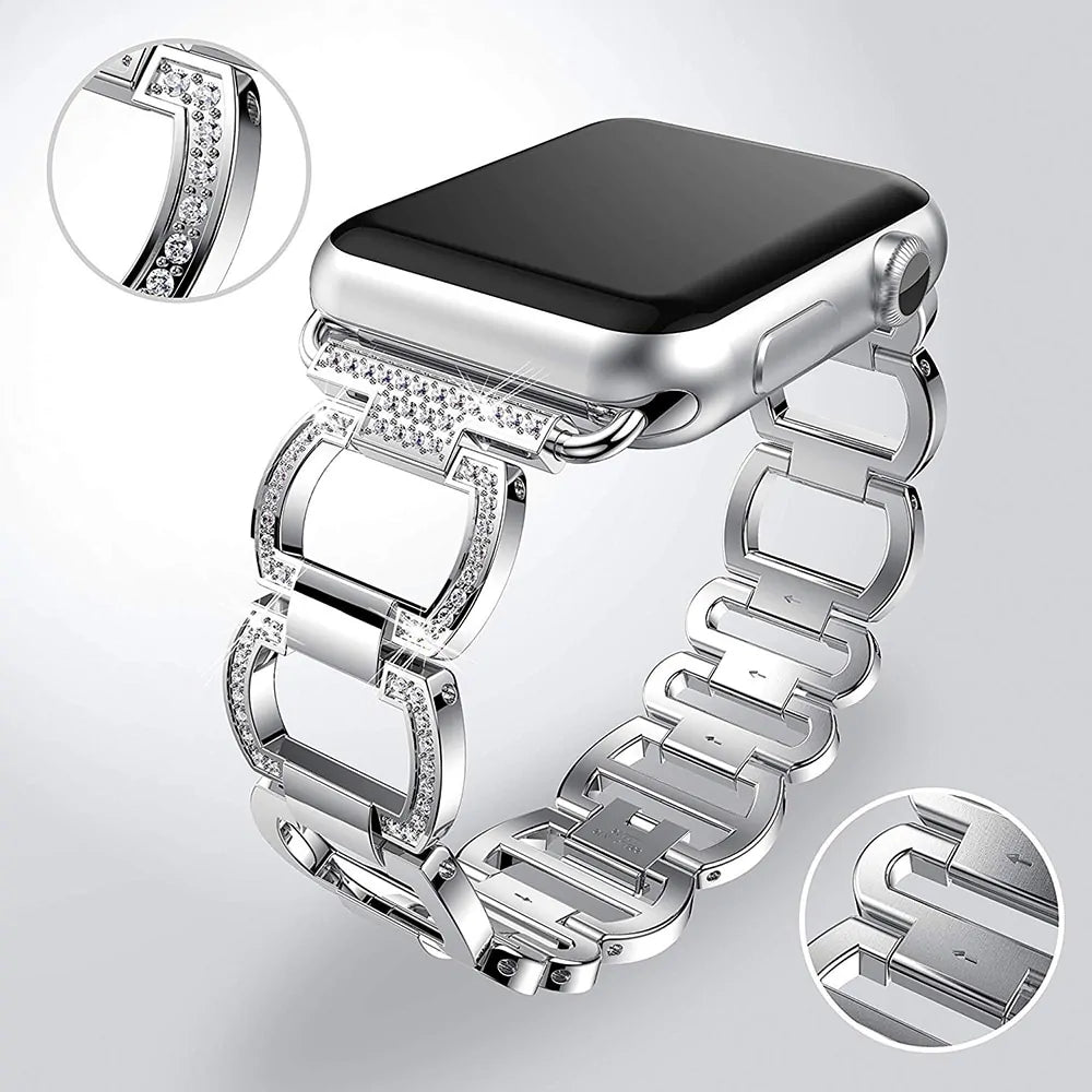 Elevate Your Apple Watch with Our Luxury Metal Diamond Bracelet