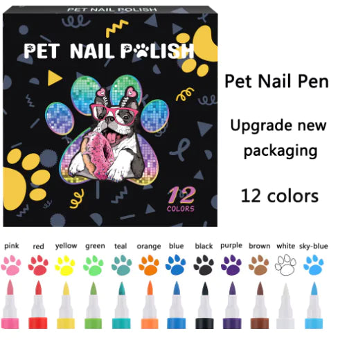 Dog Nail Polish Pen – 12 Vibrant Colors, Quick-Dry, Pet-Safe Formula