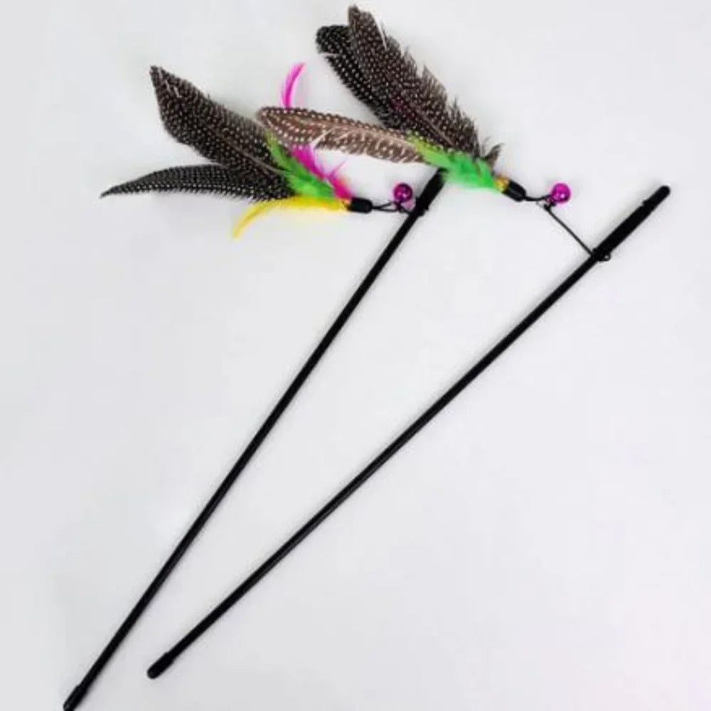 Funny Kitten Cat Teaser Interactive Toy Rod (With Bell and Feather, Durable & Non-Toxic)