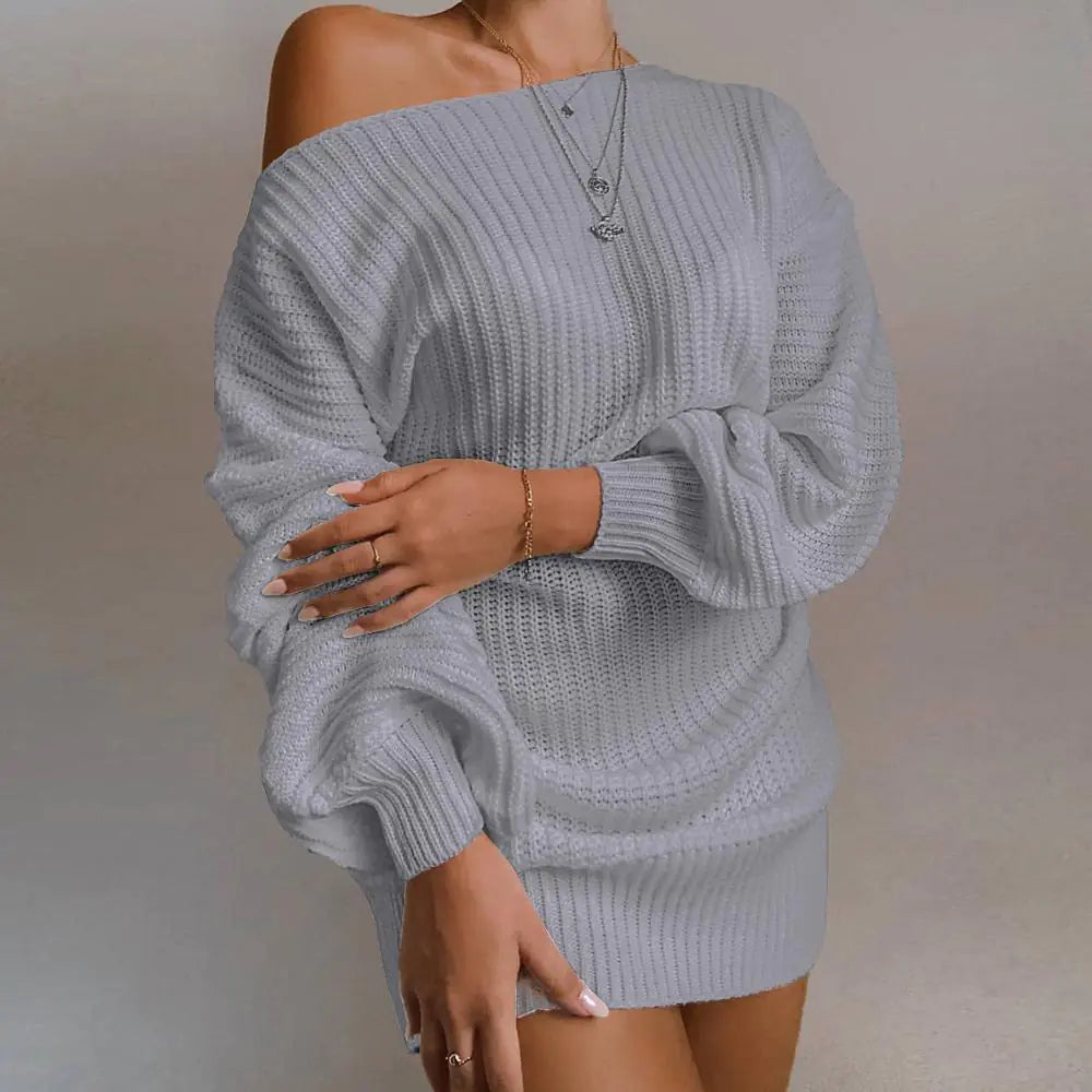 Off-Shoulder Women's Knitted Sweater Dress – Cozy Streetwear Elegance in Multiple Colors