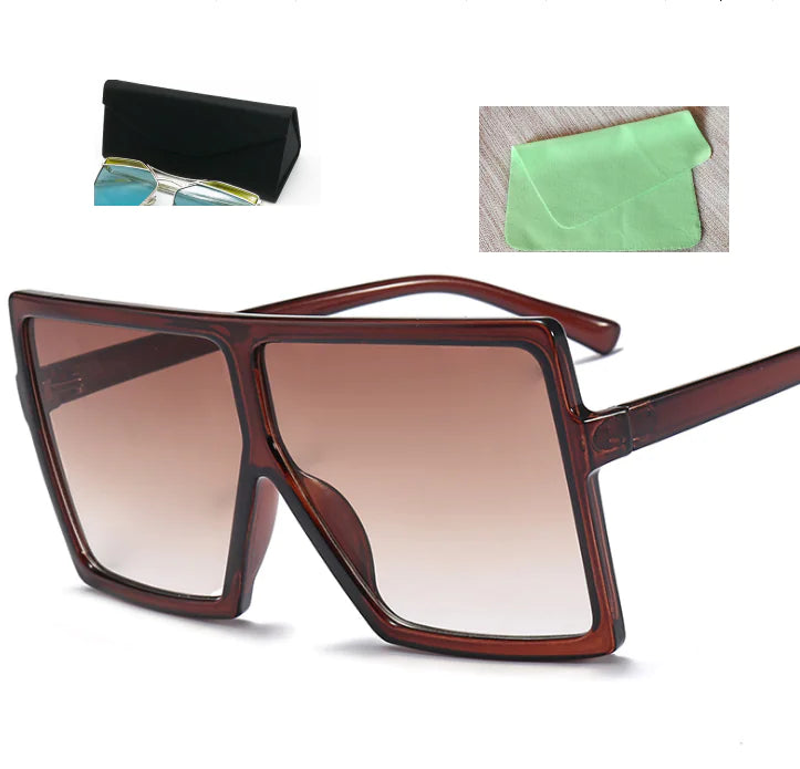 Square Large Frame Sunglasses for Women – Oversized UV Protection Shades with Case & Cloth (7 Color Variants)
