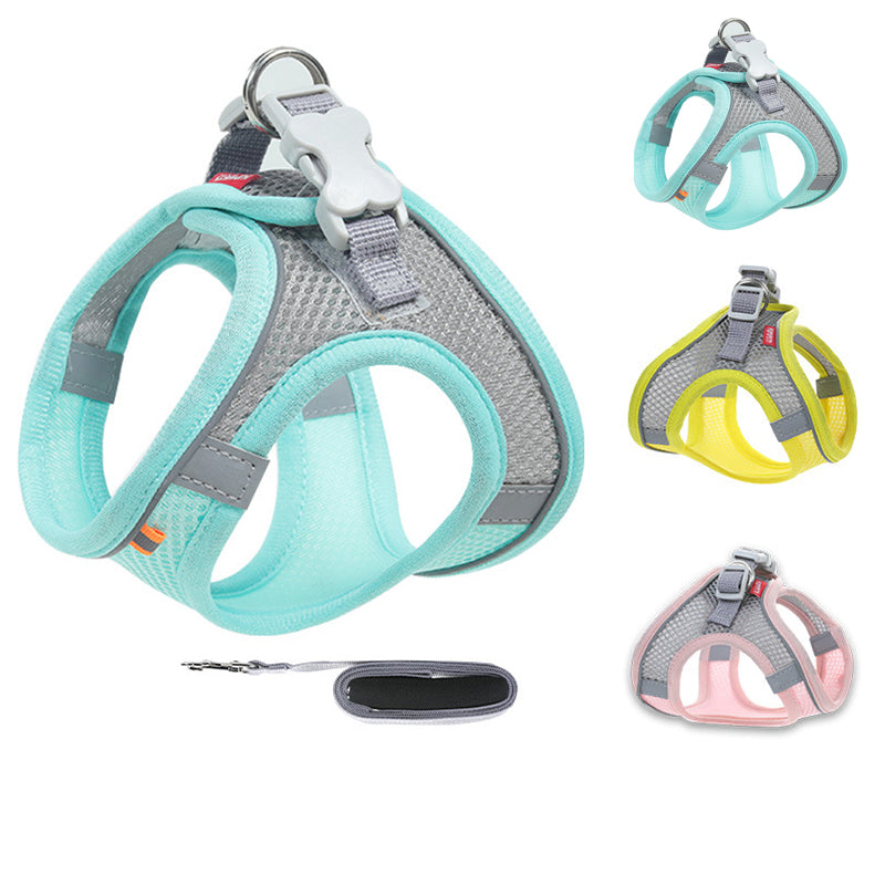 Pet Mesh Chest Harness with Leash – Breathable Cotton Safety Vest for Small Dogs (XXS–L)