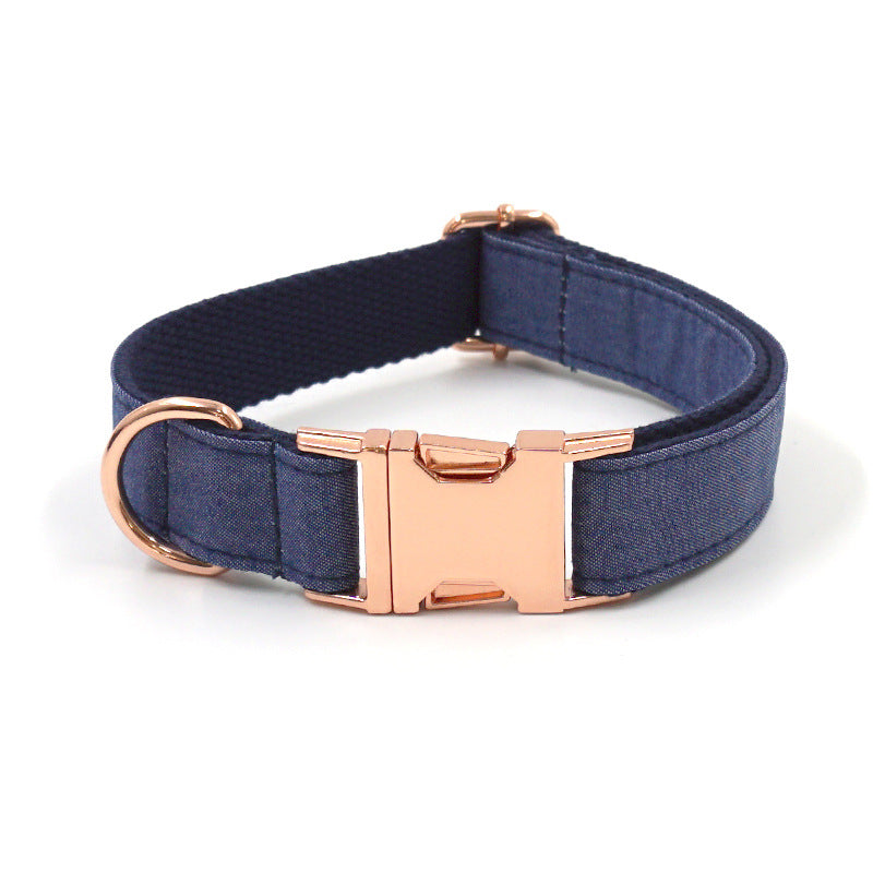Rose Gold Buckle Denim Dog Collar and Leash – Stylish Set or Separate Purchase (Sizes XS–XL)
