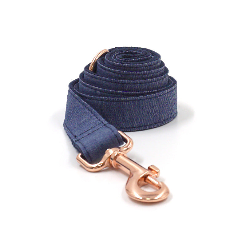 Rose Gold Buckle Denim Dog Collar and Leash – Stylish Set or Separate Purchase (Sizes XS–XL)