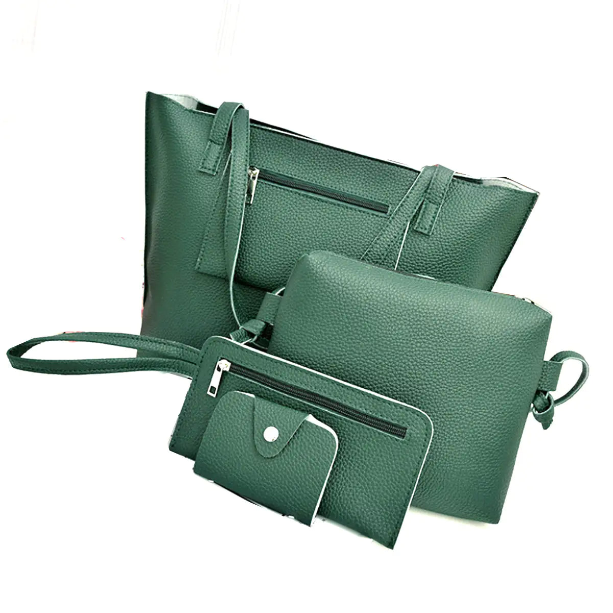 4-in-1 Handbag Set – Glamorous Vegan Leather Tote, Crossbody, Wristlet, and Cardholder