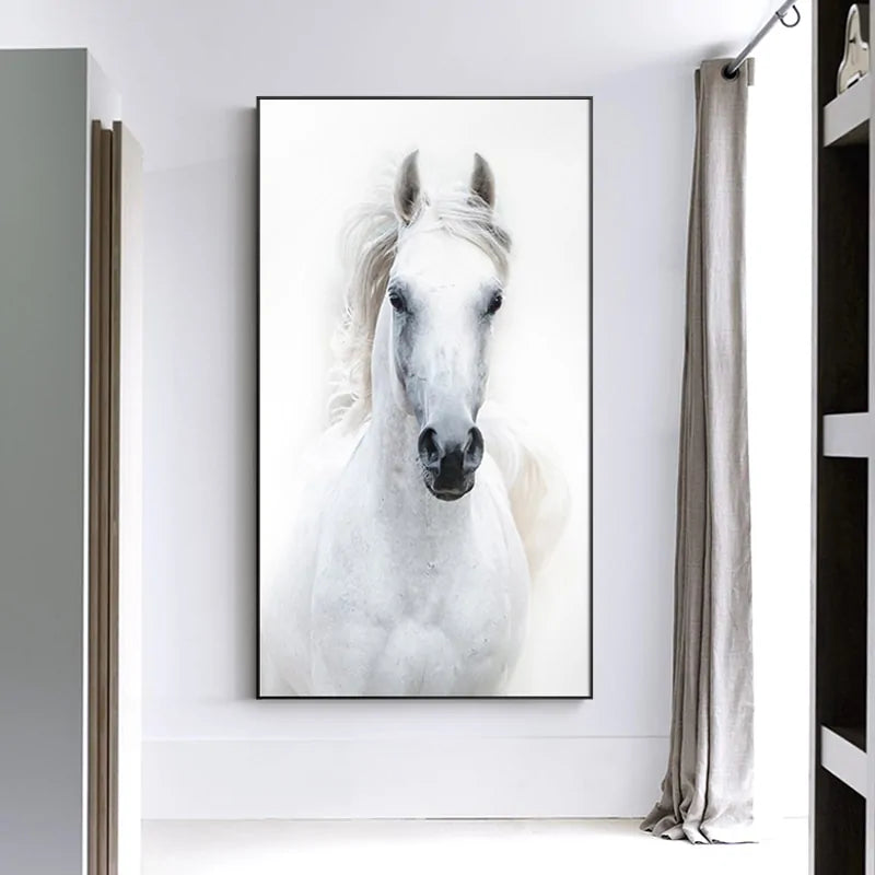 White Horse Abstract Canvas – Modern Frameless Wall Art with Waterproof Finish (Multiple Sizes Available)