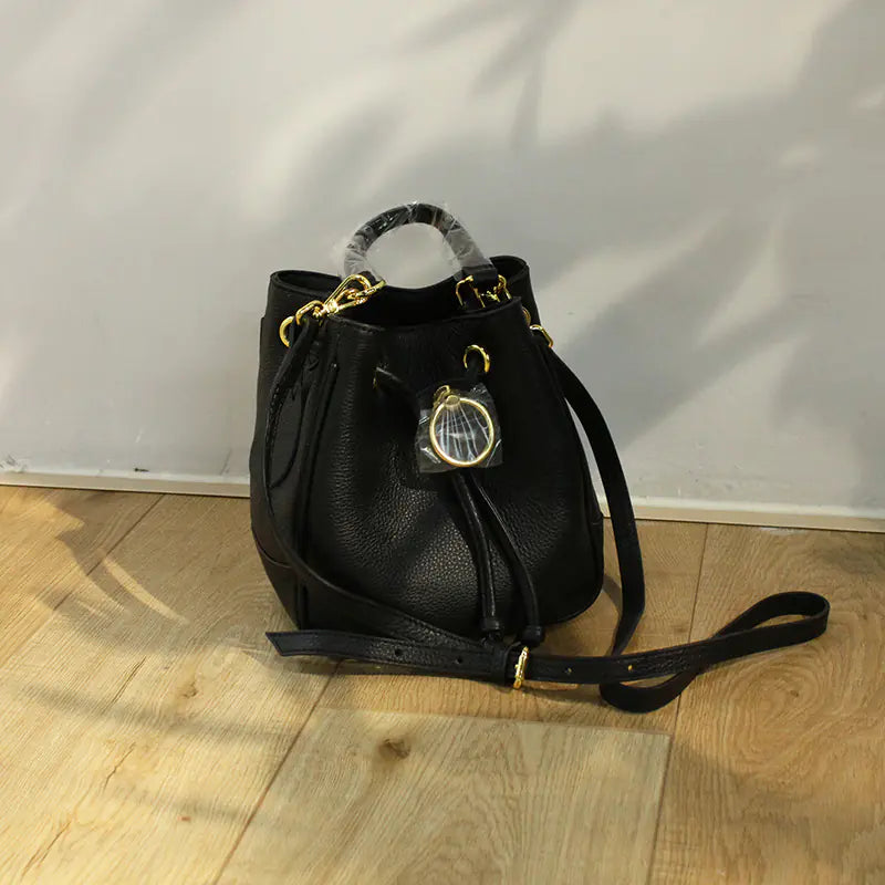 Women's Bucket Bag – First Layer Cowhide with Minimalist Design & Smart Interior Storage