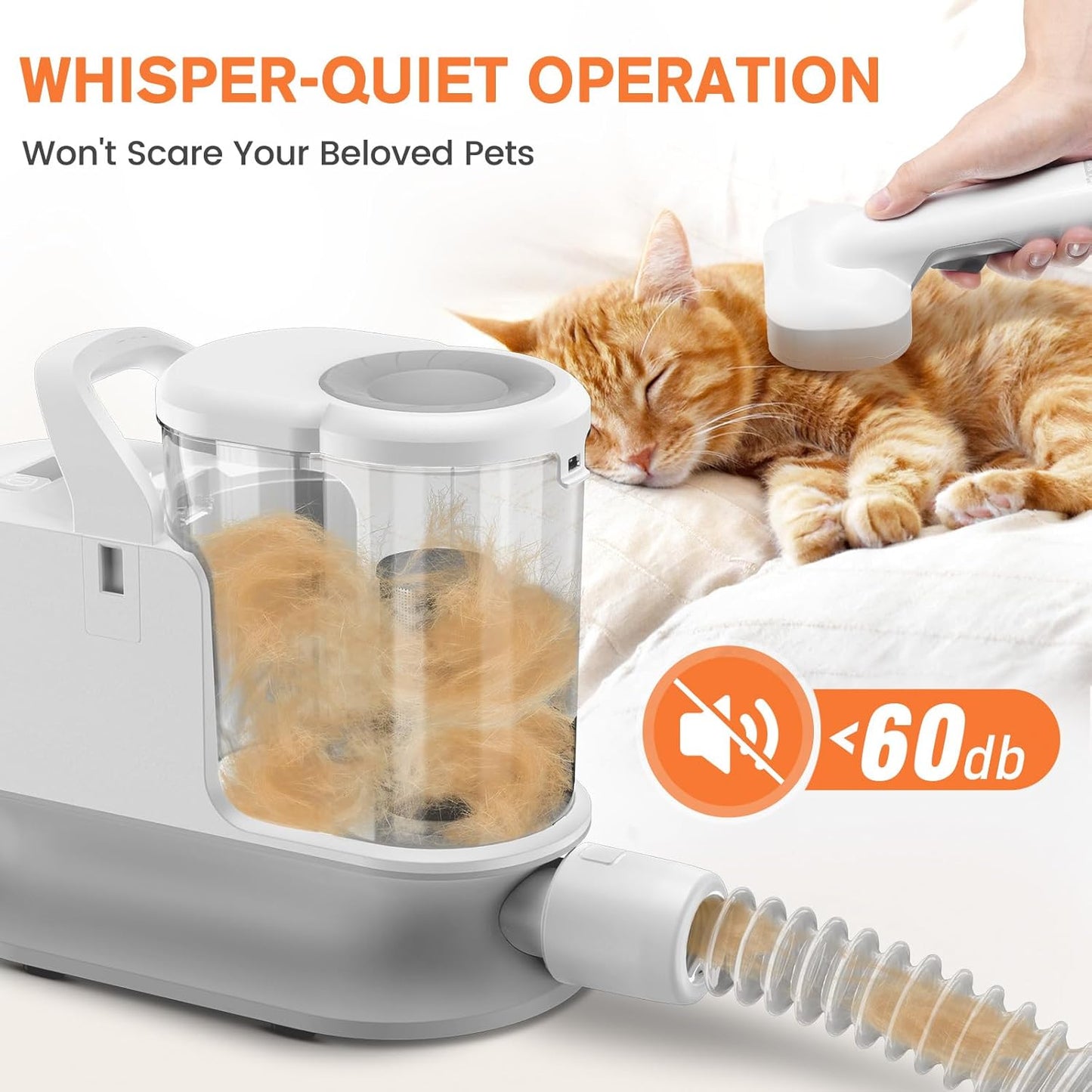 Dog Grooming Vacuum Kit (Ultra-Quiet, 10000Pa Suction, 5 Tools, 4 Combs, 3L Dustbin, Grey)